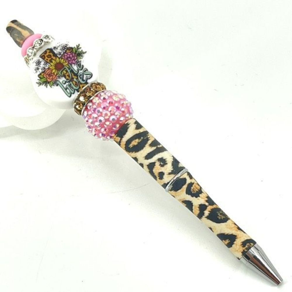 He Lives! Jesus Christ Christian cross pen handmade NEW bling rhinestone pink le